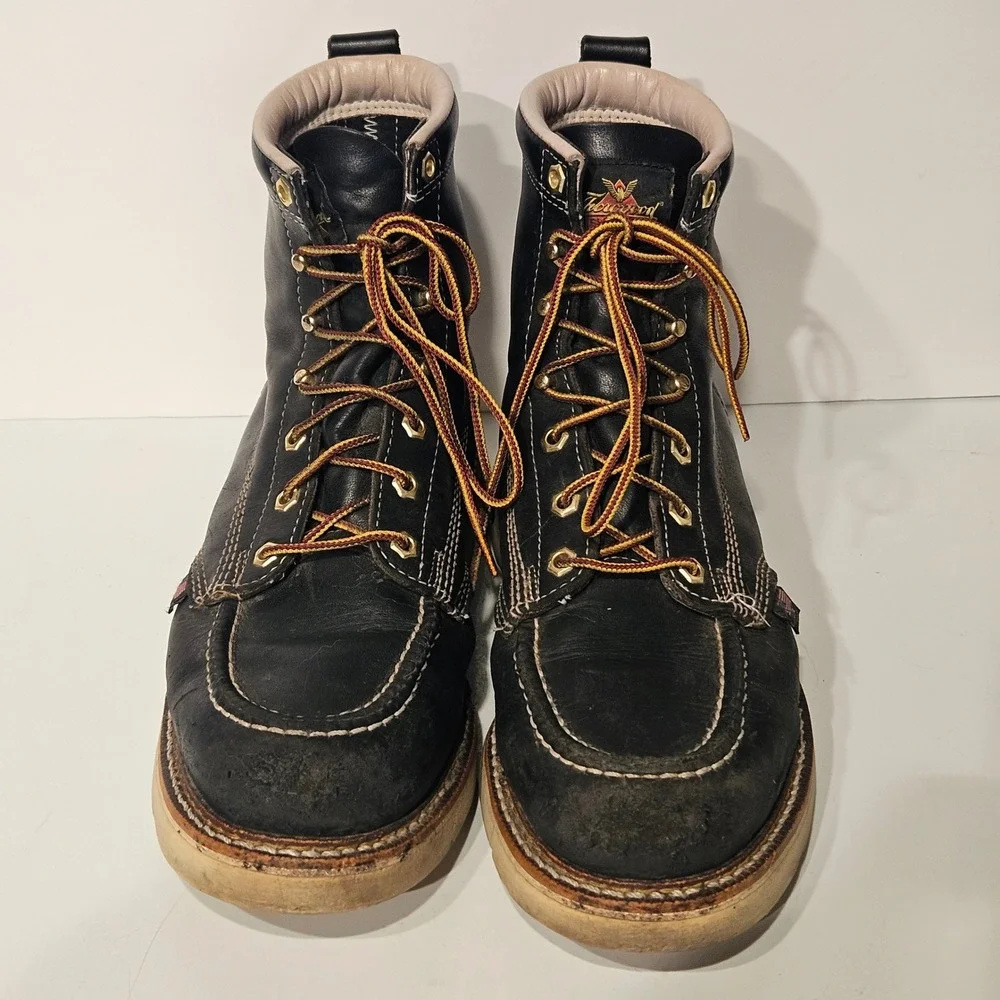 Thorogood Moc Toe Work Boots Mens 10 Black Leather American Heritage 814-6201